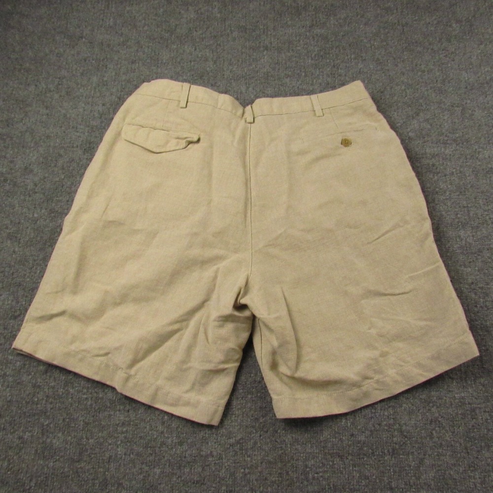 Vintage Savane Silkworks‎ Chino Shorts Mens 36 Beige Linen Blend Pleated Preppy - Picture 3 of 13